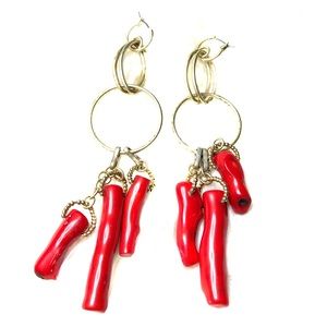Red statement earrings.
